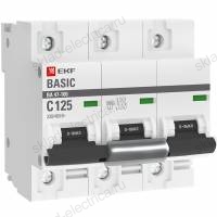 Автоматический выключатель 3P 125А (C) 10kA ВА 47-100 EKF Basic