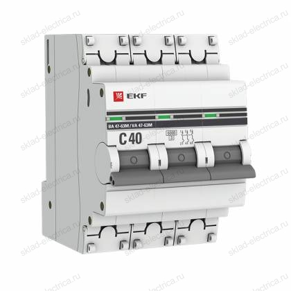 Автоматический выключатель 3P 40А (C) 6кА ВА 47-63M без теплового расцепителя EKF PROxima