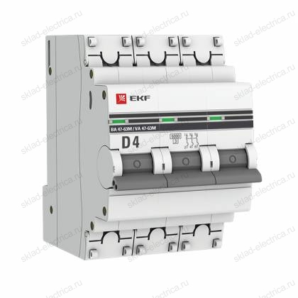 Автоматический выключатель 3P 4А (D) 6кА ВА 47-63M без теплового расцепителя EKF PROxima