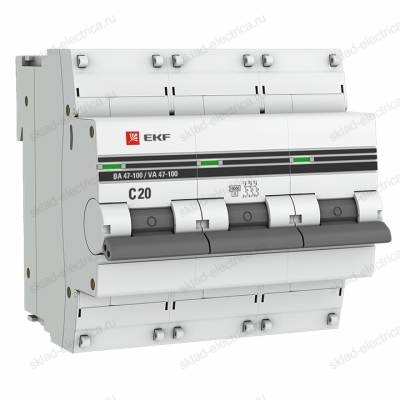 Автоматический выключатель 3P 20А (C) 10kA ВА 47-100 EKF PROxima