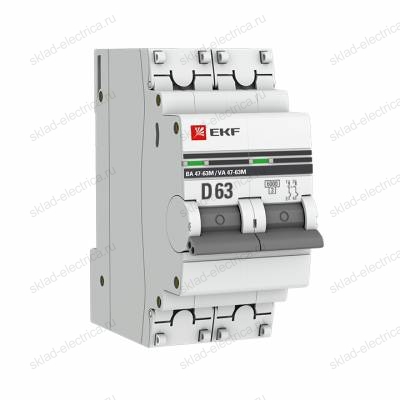 Автоматический выключатель 2P 63А (D) 6кА ВА 47-63M без теплового расцепителя EKF PROxima