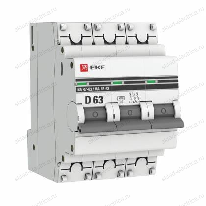 Автоматический выключатель 3P 63А (D) 4,5kA ВА 47-63 EKF PROxima