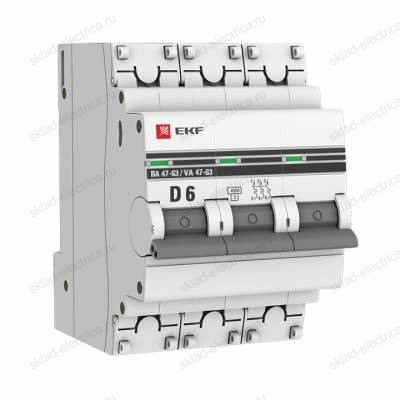 Автоматический выключатель 3P 6А (D) 4,5kA ВА 47-63 EKF PROxima