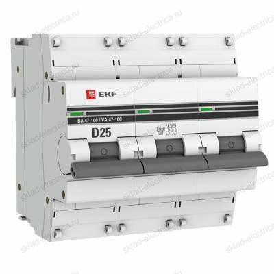Автоматический выключатель 3P 25А (D) 10kA ВА 47-100 EKF PROxima