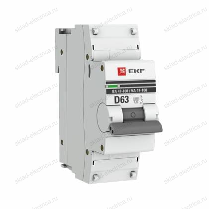 Автоматический выключатель 1P 63А (D) 10kA ВА 47-100 EKF PROxima