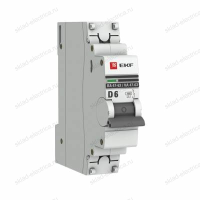 Автоматический выключатель 1P 6А (D) 4,5kA ВА 47-63 EKF PROxima