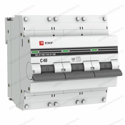 Автоматический выключатель 3P 40А (C) 10kA ВА 47-100 EKF PROxima