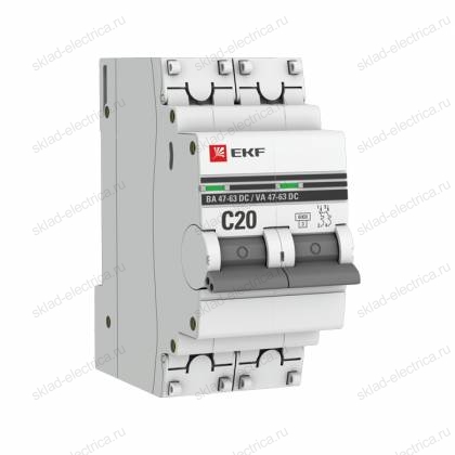 Автоматический выключатель 2P 20А (C) 6кА ВА 47-63 DC EKF PROxima