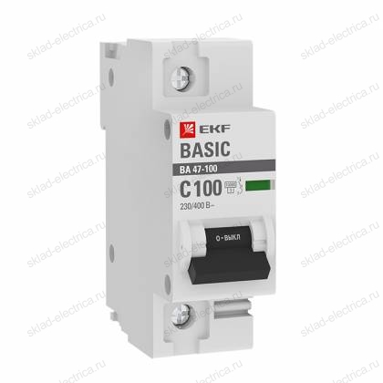 Автоматический выключатель 1P 100А (C) 10kA ВА 47-100 EKF Basic