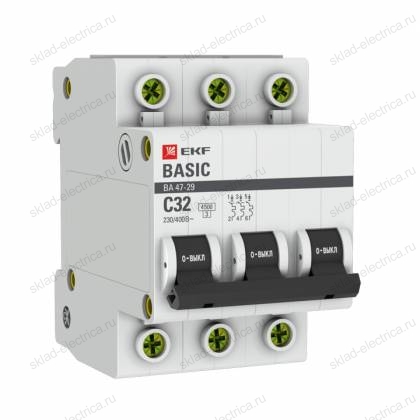 Автоматический выключатель 3P 32А (C) 4,5кА ВА 47-29 EKF Basic