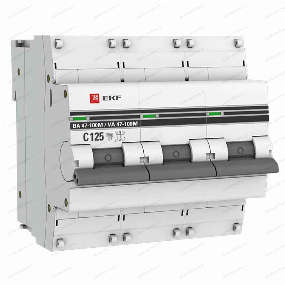 Автоматический выключатель 3P 125А (C) 10kA ВА 47-100M без теплового расцепителя EKF PROxima