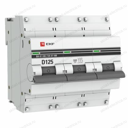 Автоматический выключатель 3P 125А (D) 10kA ВА 47-100 EKF PROxima