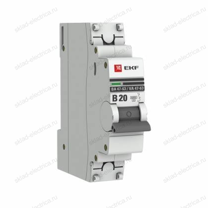Автоматический выключатель 1P 20А (B) 6кА ВА 47-63 EKF PROxima