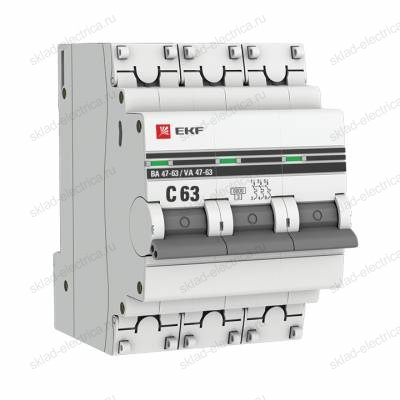 Автоматический выключатель 3P 63А (C) 6кА ВА 47-63 EKF PROxima