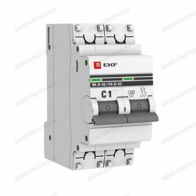 Автоматический выключатель 2P 1А (C) 4,5kA ВА 47-63 EKF PROxima