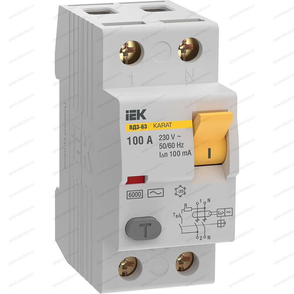 Выключатель дифференциальный (УЗО) KARAT ВД3-63 2P 100А 100мА 6кА тип AC IEK