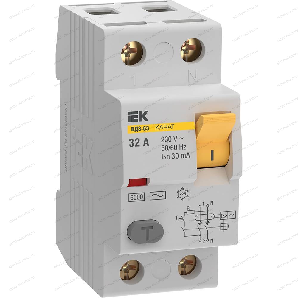 Выключатель дифференциальный (УЗО) KARAT ВД3-63 2P 32А 30мА 6кА тип AC IEK