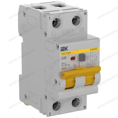 KARAT Автоматический выключатель дифференциального тока АВДТ32EM 1P+N C40 100мА тип AC IEK