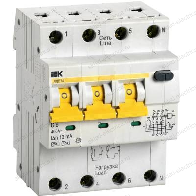 KARAT Автоматический выключатель дифференциального тока АВДТ 34 C6 10мА тип A IEK