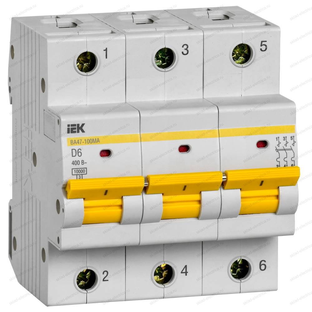 Выключатель автоматический ВА47-100МА без теплового расцепителя 3P 6А 10кА D IEK