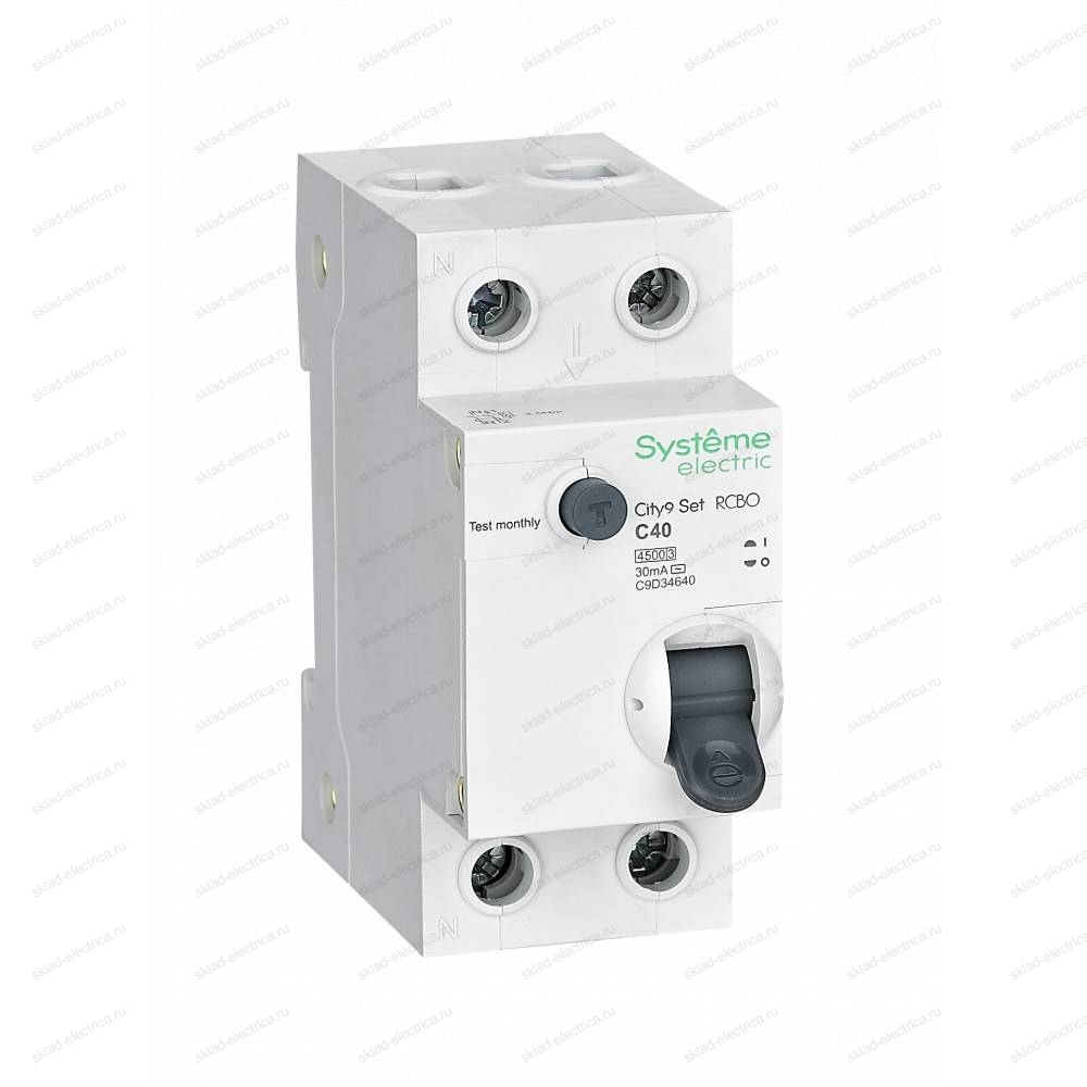 Автоматический выключатель дифферинциального тока (АВДТ) 1P+N С 40А 4.5kA 30мА Тип-AС C9D34640 City9 Set