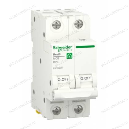 Автоматический выключатель Schneider Electric Resi9 2P 20А (B) 6кА, R9F02220