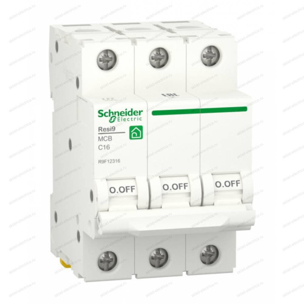 Автоматический выключатель Schneider Electric Resi9 3P 16А (C) 6кА, R9F12316