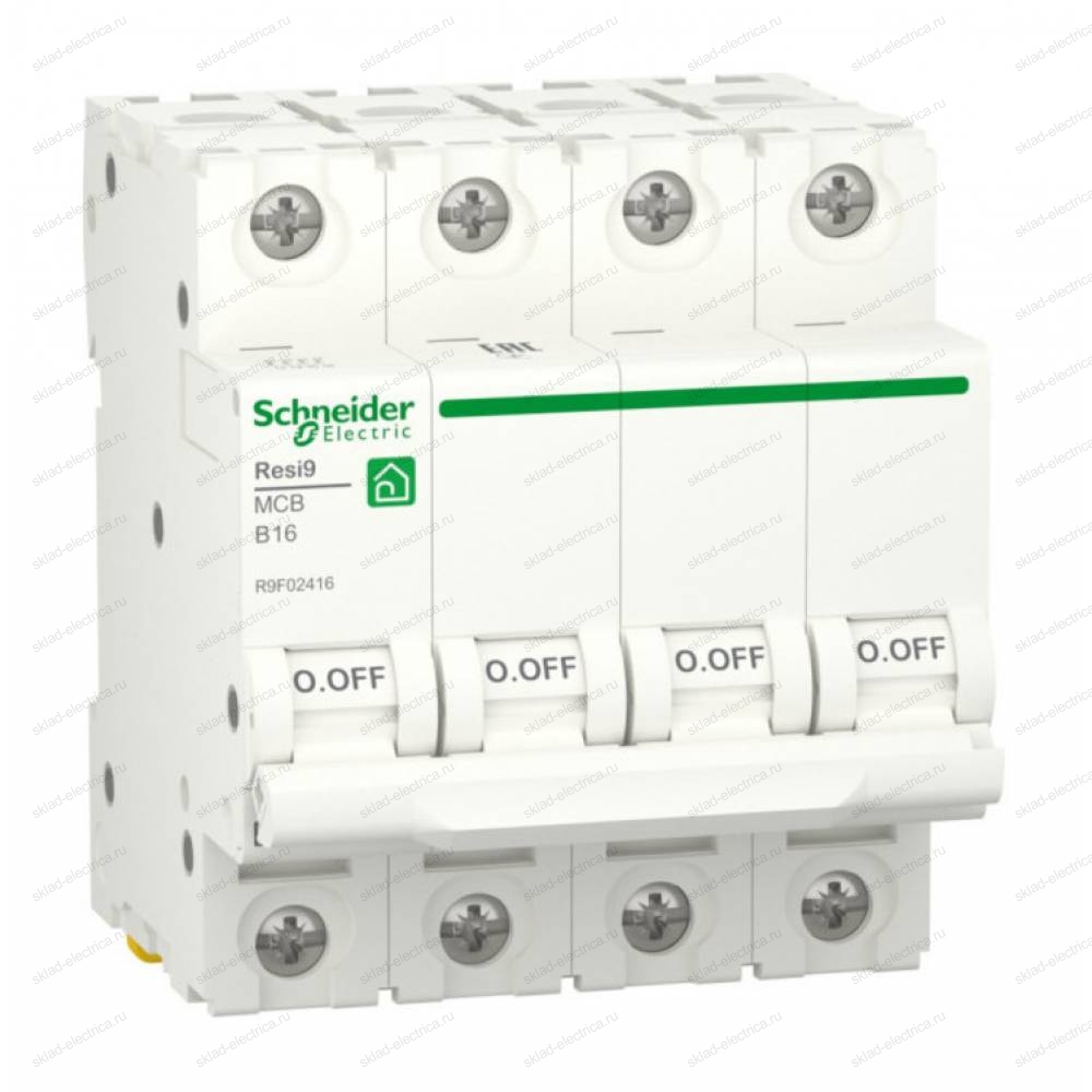 Автоматический выключатель Schneider Electric Resi9 4P 16А (B) 6кА, R9F02416
