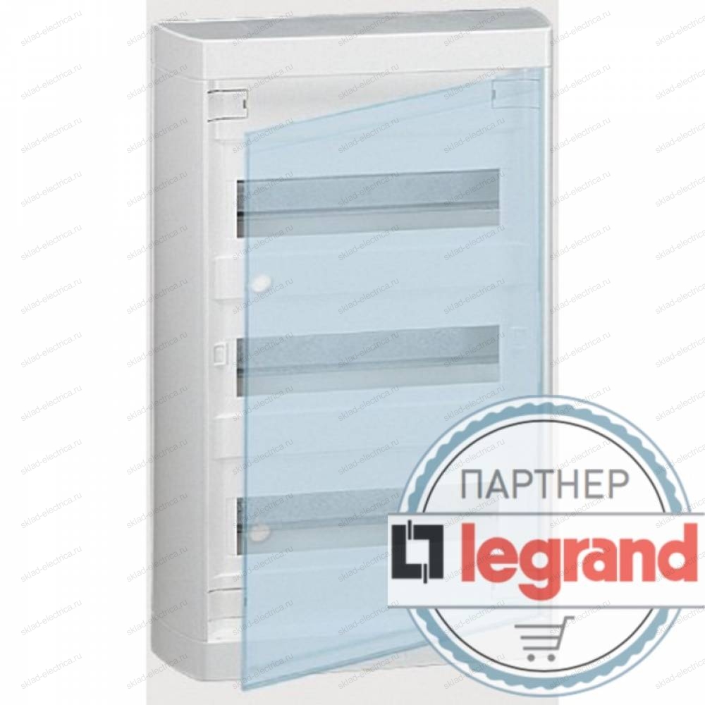Щит Legrand Nedbox накладной на 36 (+3) модулей (3х12) с шинами N+PE с прозрачной дверью