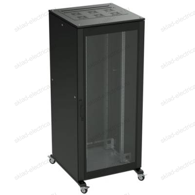 Напольный шкаф 24U 600х600 двери стекло/сплошная, укомплектован вводом и заглушками RAL 9005