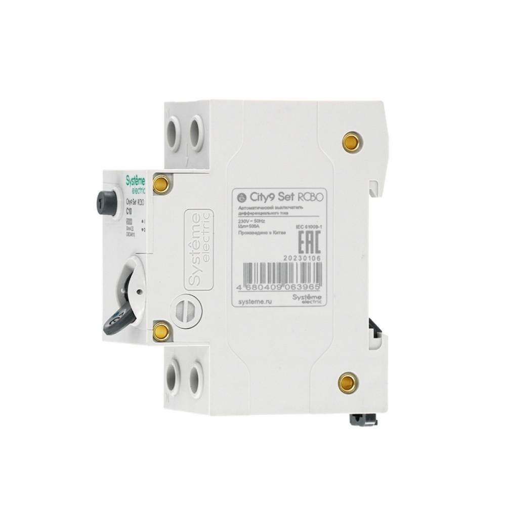 Автоматический выключатель дифферинциального тока (АВДТ) 1P+N С 10А 4.5kA 30мА Тип-AС C9D34610 City9 Set 8