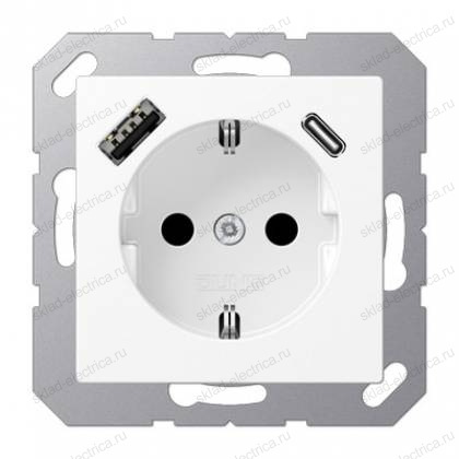 JUNG A Flow/A 550 Белый матовый Розетка с USB-зарядным устройством, тип A + С, SCHUKO