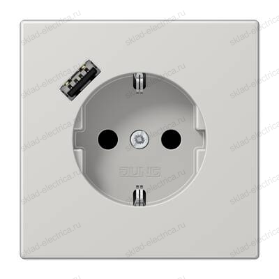 JUNG Розетка SCHUKO® с USB-зарядным устройством, тип A термопласт светло-серый
