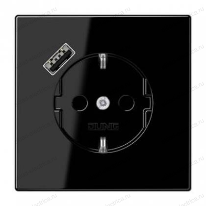 JUNG Розетка SCHUKO® с USB-зарядным устройством, тип A термопласт черный