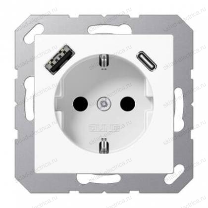 JUNG SCHUKO Белый Розетка с USB-зарядным устройством, тип A + тип С, термопласт