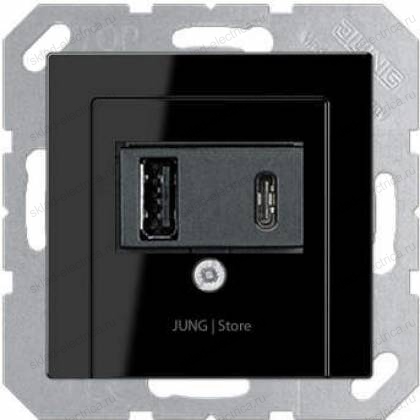 USB розетка для зарядки мобильных устройств тип А и USB тип С макс,3000 мА, черный Jung-А
