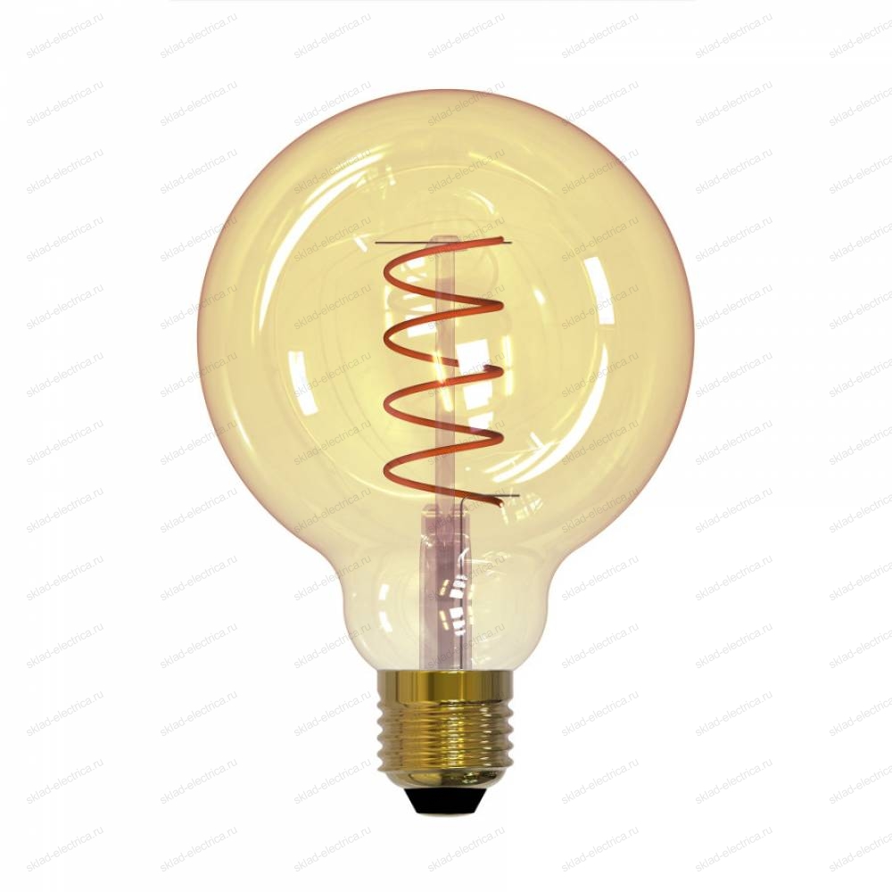 LED-G95-4W/GOLDEN/E27/CW GLV21GO Лампа светодиодная Vintage. Форма «шар», золотистая колба. Cпиральная нить. Картон. ТМ Uniel