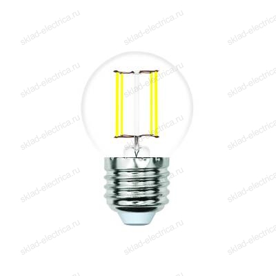 LED-G45-6W/3000K/E27/CL/SLF Лампа светодиодная. Форма "шар", прозрачная. Теплый белый свет (3000K). ТМ Volpe