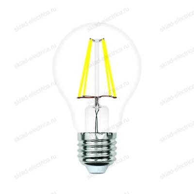 LED-A60-6W/3000K/E27/CL/SLF Лампа светодиодная. Форма "A", прозрачная. Теплый белый свет (3000K). ТМ Volpe