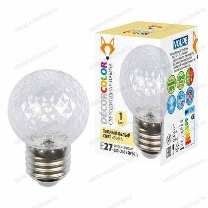 LED-D45-1W/3000K/E27/CL/С PINEAPPLE Лампа декоративная светодиодная. Форма "Ананас", прозрачная. Теплый белый свет (3000K). Картон. ТМ Volpe