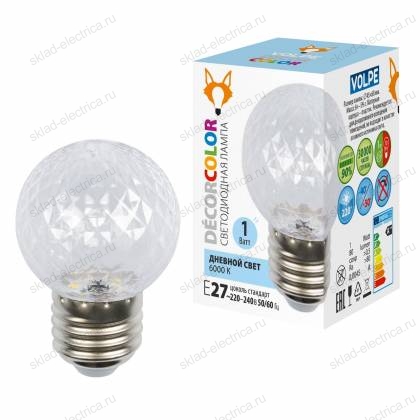 LED-D45-1W/6000K/E27/CL/С PINEAPPLE Лампа декоративная светодиодная. Форма "Ананас", прозрачная. Дневной свет (6000K). Картон. ТМ Volpe