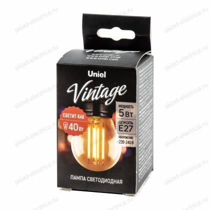 LED-G45-5W/GOLDEN/E27 GLV21GO Лампа светодиодная Vintage. Форма «шар», золотистая колба. Картон. ТМ Uniel