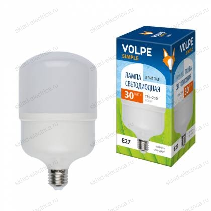 LED-M80-30W/NW/E27/FR/S Лампа светодиодная с матовым рассеивателем. Материал корпуса термопластик. Цвет свечения белый. Серия Simple. Упаковка картон. ТМ Volpe