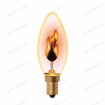 IL-N-C35-3-RED-FLAME-E14-CL Лампа декоративная с типом свечения эффект пламени. Форма свеча. прозрачная.