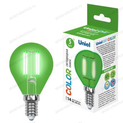 LED-G45-5W/GREEN/E14 GLA02GR Лампа светодиодная. Форма "шар". Серия Air color. Зеленый свет. Картон. ТМ Uniel