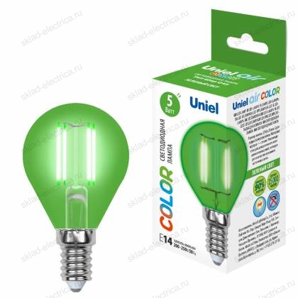 LED-G45-5W/GREEN/E14 GLA02GR Лампа светодиодная. Форма "шар". Серия Air color. Зеленый свет. Картон. ТМ Uniel