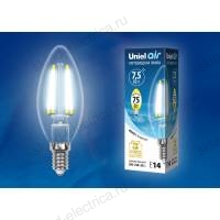 LED-C35-7,5W/NW/E14/CL GLA01TR Лампа светодиодная. Форма "свеча", прозрачная. Серия Air. Белый свет (4000K). Картон. ТМ Uniel