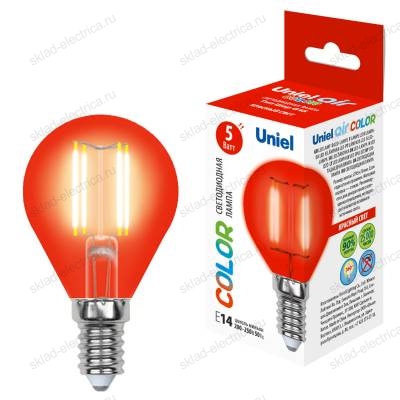 LED-G45-5W/RED/E14 GLA02RD Лампа светодиодная. Форма "шар". Серия Air color. Красный свет. Картон. ТМ Uniel