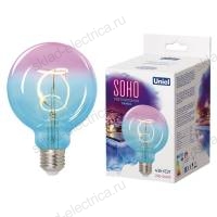 LED-SF01-4W/SOHO/E27/CW BLUE/WINE GLS77TR Лампа светодиодная SOHO. Синяя/винная колба. Спиральный филамент. Картон. ТМ Uniel