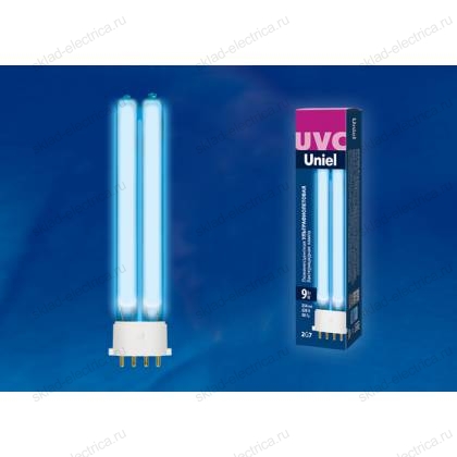 ESL-PL-9/UVCB/2G7/CL Лампа люминесцентная ультрафиолетовая бактерицидная. Спектр UVC 254нм. Картон. ТМ Uniel